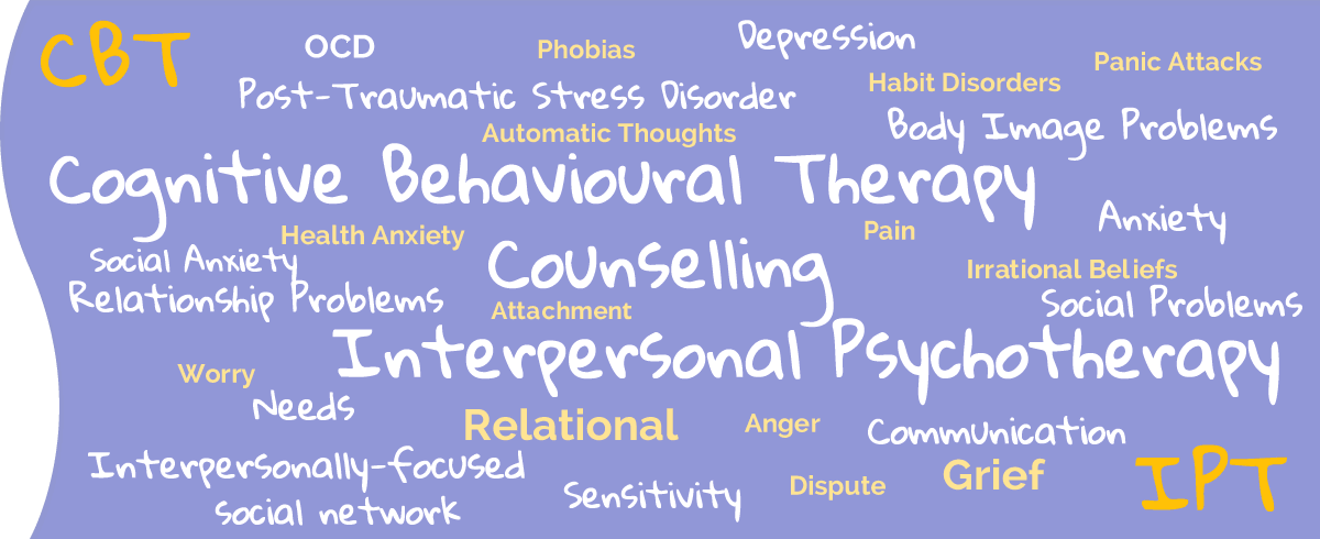 CBT, Interpersonal Psychotherapy and Counselling words